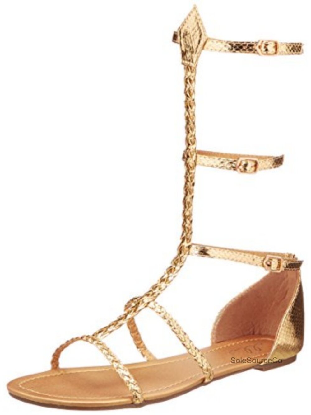 Ellie Shoes Gladiator Flat Sandals Snake Pattern Braided Straps Metallic PU